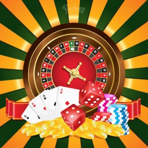 roulettehjul kortlek spelmarker tärningar